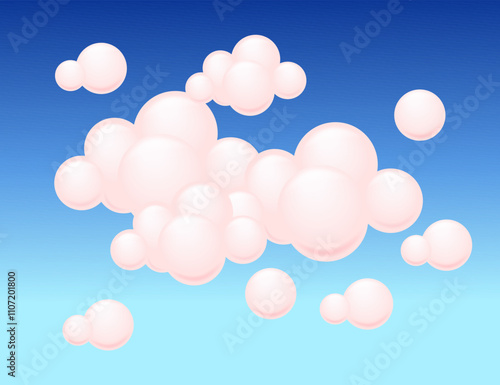 Soft pink clouds floating against a clear blue sky, adding a whimsical touch to designs. Perfect for background elements, themes, and dreamlike compositions. Vector illustration