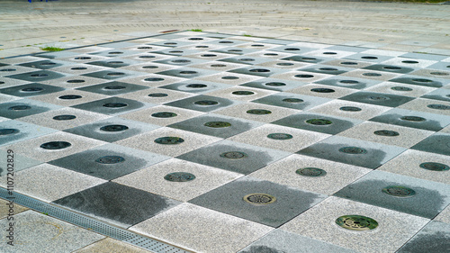 Fountain facility on the floor of an outdoor park