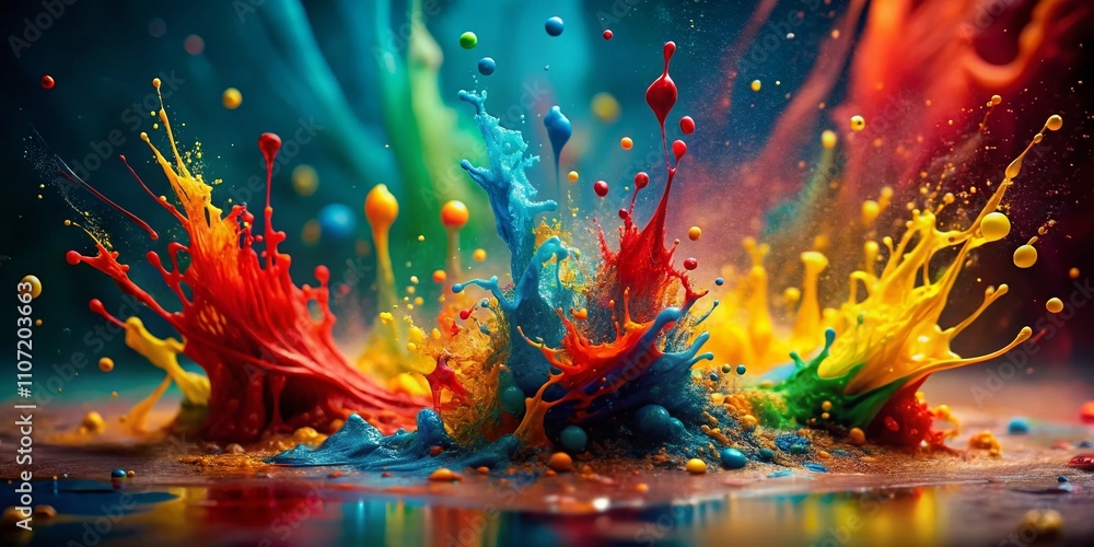 Vibrant and Dynamic Colorful Paint Splashes Creating a Mesmerizing Abstract Background with a Focus on the Rule of Thirds for Artistic Visual Appeal Vibrant and Dynamic Colorful Paint Splashes Creating a Mesmerizing Abstract Background with a Focus on the Rule of Thirds for Artistic Visual Appeal