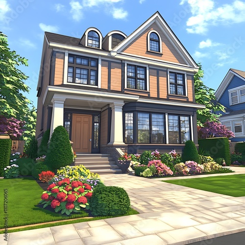 Two-story house with landscaped front yard, creating a welcoming suburban feel. - Image #2 @PrideWalaBrother