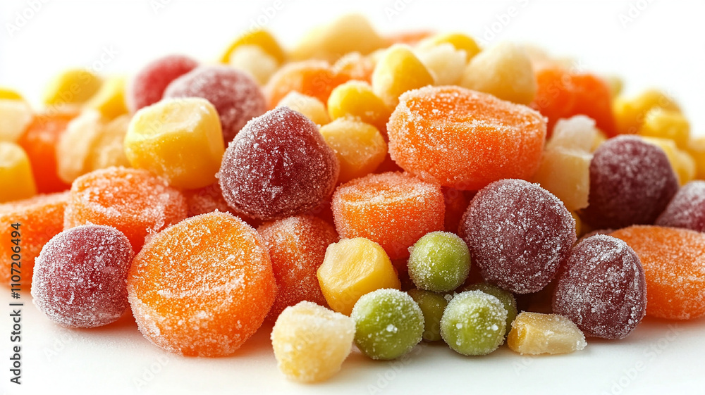 Frozen Vegetables on a Plain Background Frozen Vegetables on a Plain Background