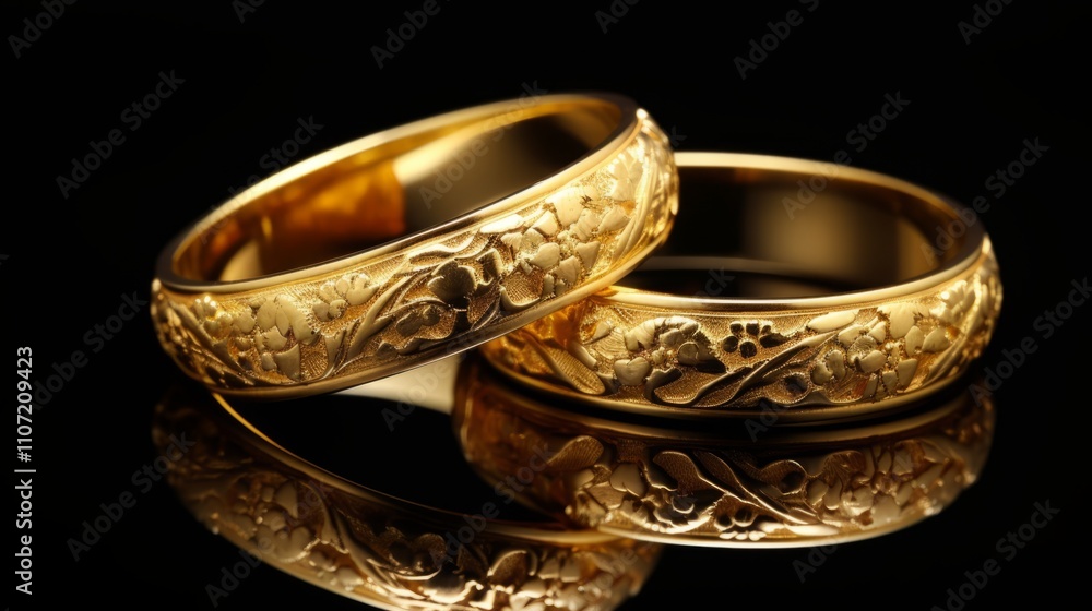 Two golden wedding rings on a black background Two golden wedding rings on a black background