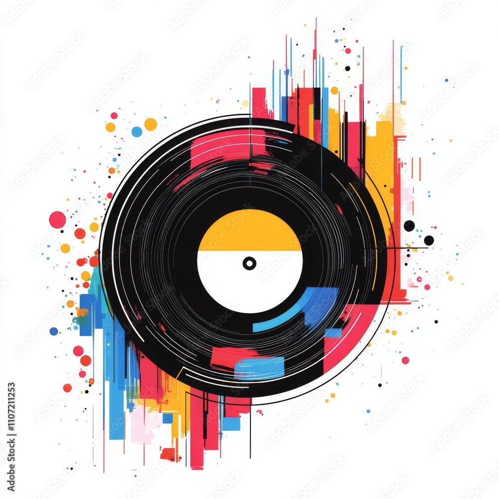 Obraz premium Abstract vinyl record with colorful paint splashes.