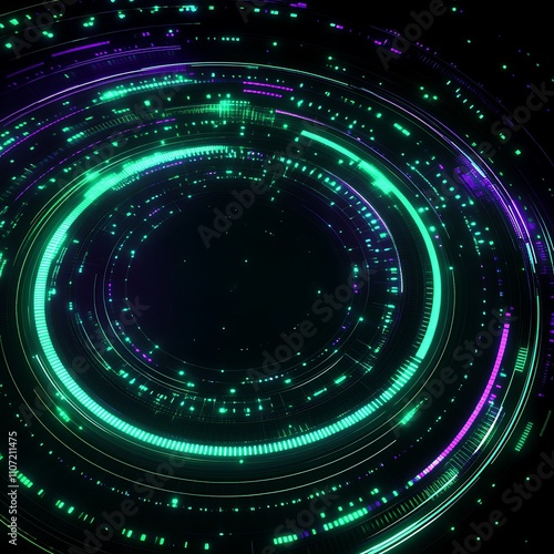 Futuristic Abstract Design Featuring Glowing Circular Patterns and Dynamic Light Effects in Dark Background