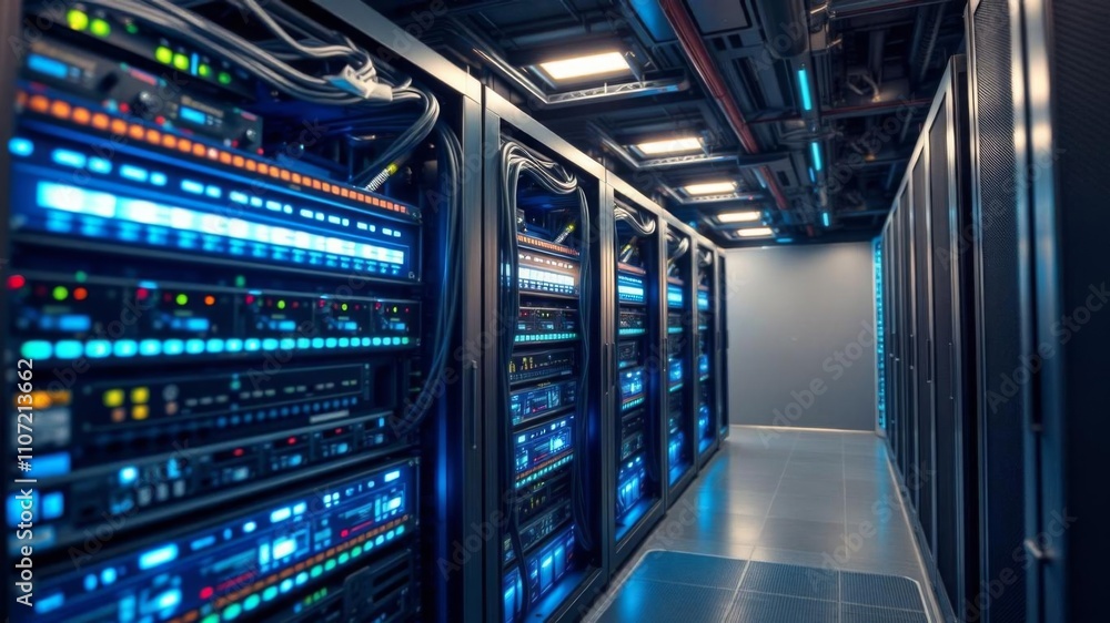 Fototapeta premium Busy IT specialist working on computers in bitcoin and cryptocurrency mining farm, technology, virtual currency