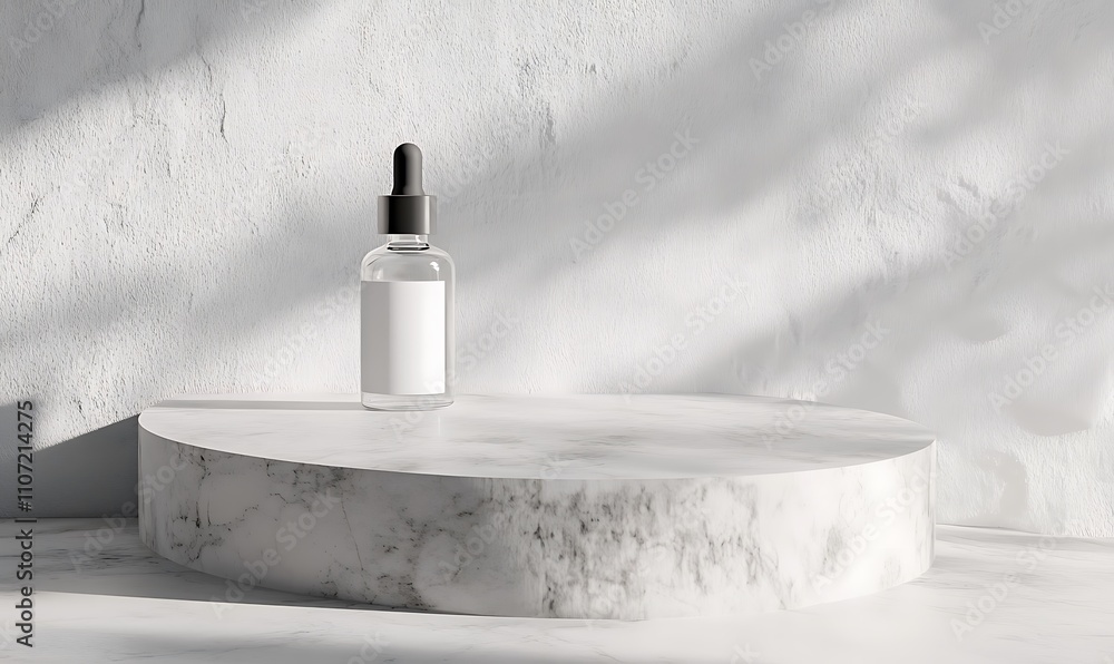 Glass Dropper Bottle on Marble Display Stand Glass Dropper Bottle on Marble Display Stand