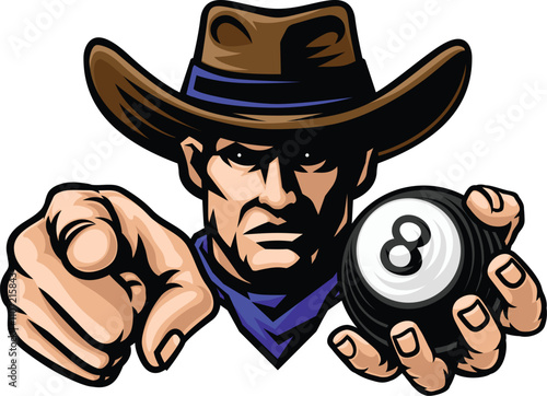 A cowboy man billiards pool black eight ball cowboys sports team mascot