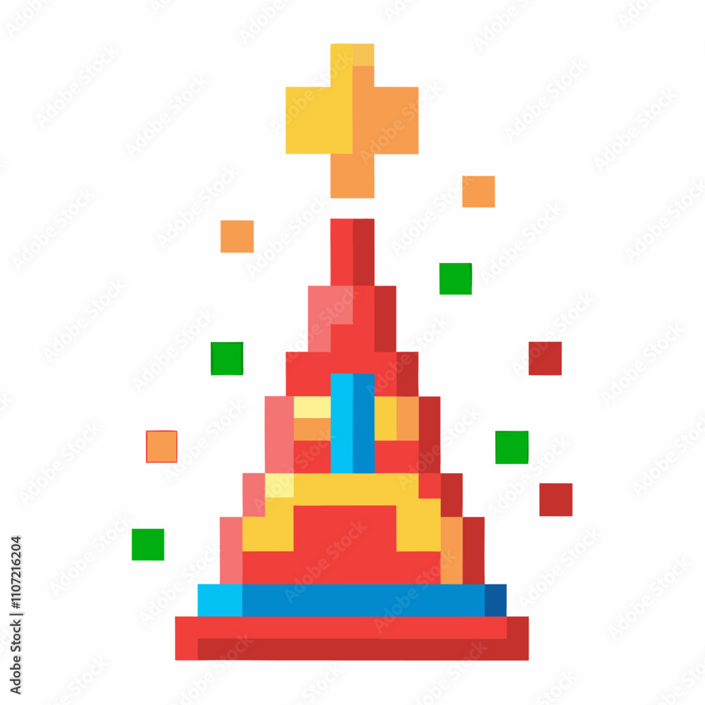 Pixel Art Party Hat with Confetti in Vibrant Colors for Celebrations Pixel Art Party Hat with Confetti in Vibrant Colors for Celebrations