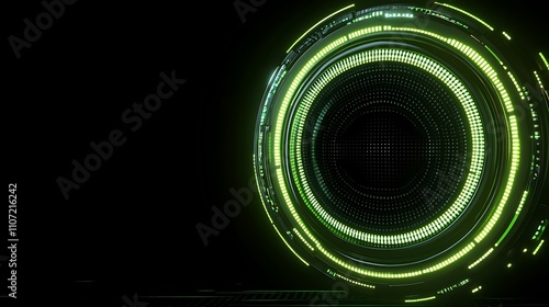 Futuristic Circular Neon Light Display on Dark Background for Digital Art and Technology Concepts