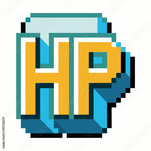 Pixel Art HP Logo Vibrant Retro Style Gaming Icon for Digital Use photo