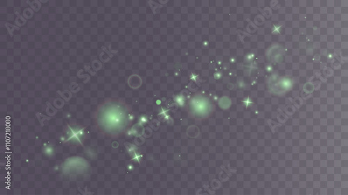  Christmas background. Powder PNG. Magic shining green dust. Fine, shiny dust bokeh particles fall off slightly. Fantastic shimmer effect.