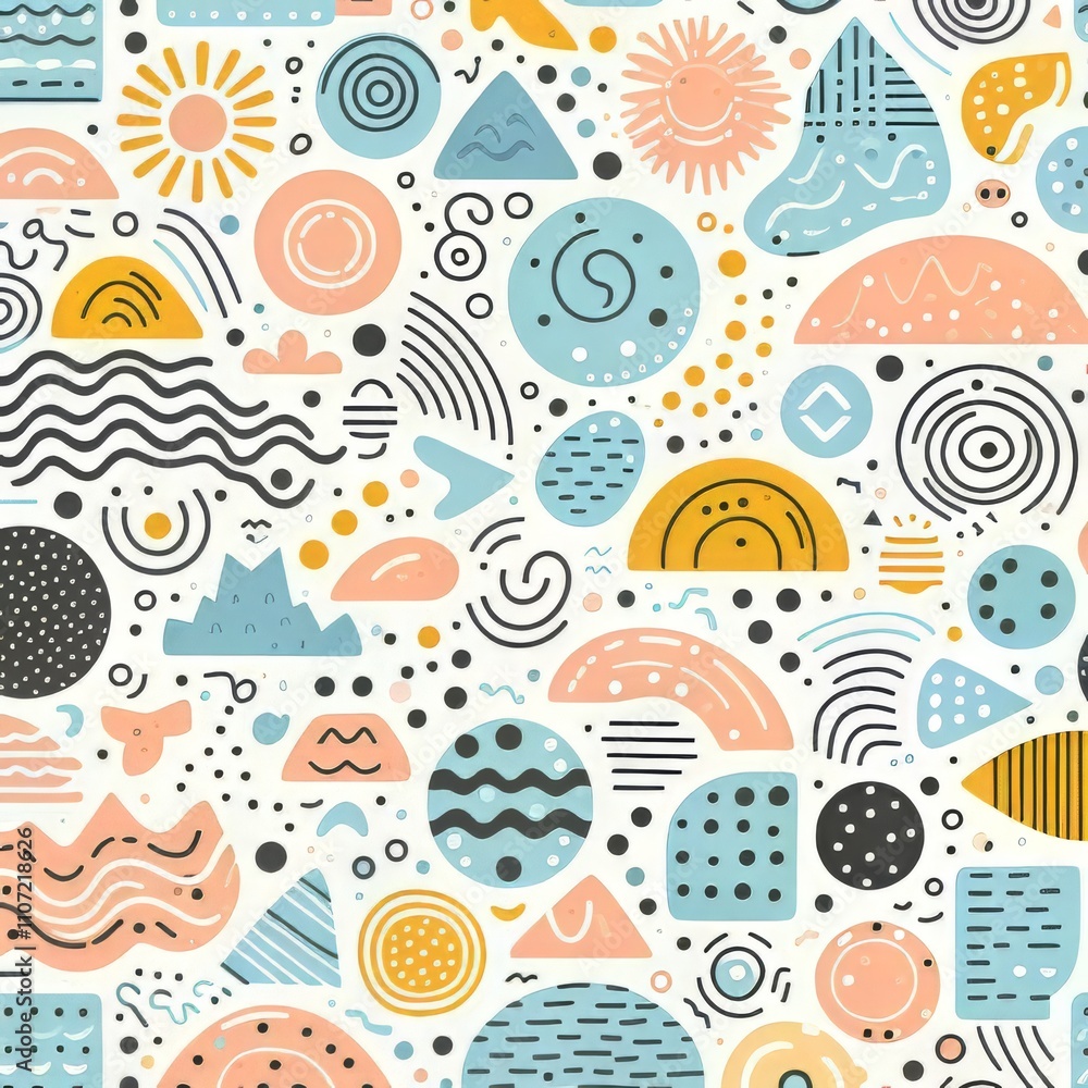 Cute doodle pattern background with abstract shapes and dots. Cute doodle pattern background with abstract shapes and dots.