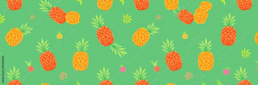 Vivid pineapples on bright yellow background pattern art, fruit, fresh Vivid pineapples on bright yellow background pattern art, fruit, fresh