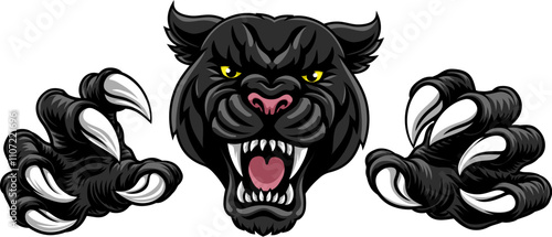 A black panther leopard or jaguar cat sports team mascot