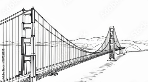 Golden Gate Bridge Line Art Illustration