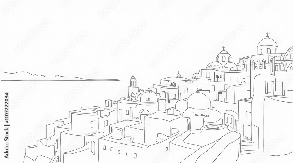 Santorini Whitewashed Buildings Line Art Santorini Whitewashed Buildings Line Art