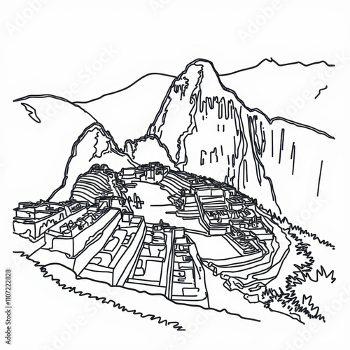 Machu Picchu Line Art Depiction