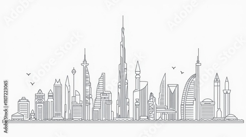 Dubai Skyline Line Art Illustration