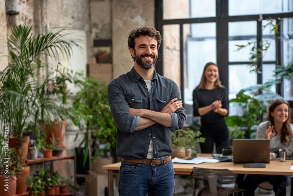 Successful businessman applauded by colleagues in modern office setting Successful businessman applauded by colleagues in modern office setting