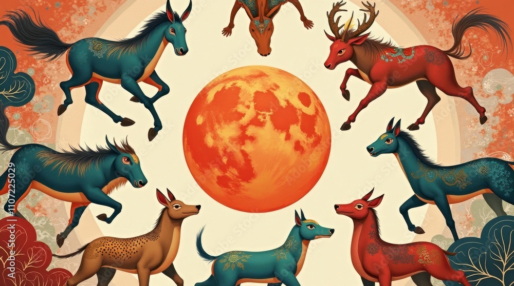 Artistic Asian Lunar Calendar Illustration Artistic Asian Lunar Calendar Illustration