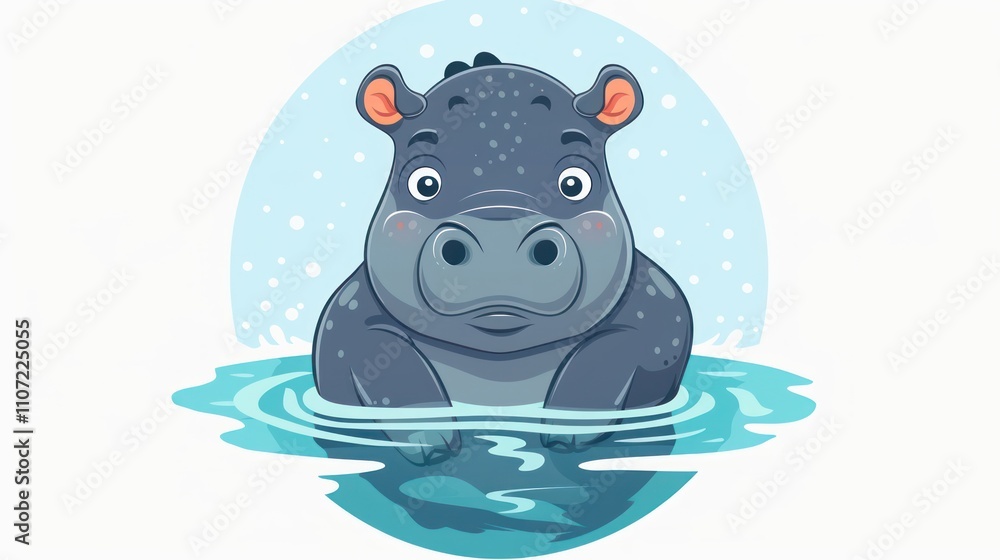 A cute cartoon hippo floating in water, surrounded by bubbles. A cute cartoon hippo floating in water, surrounded by bubbles.