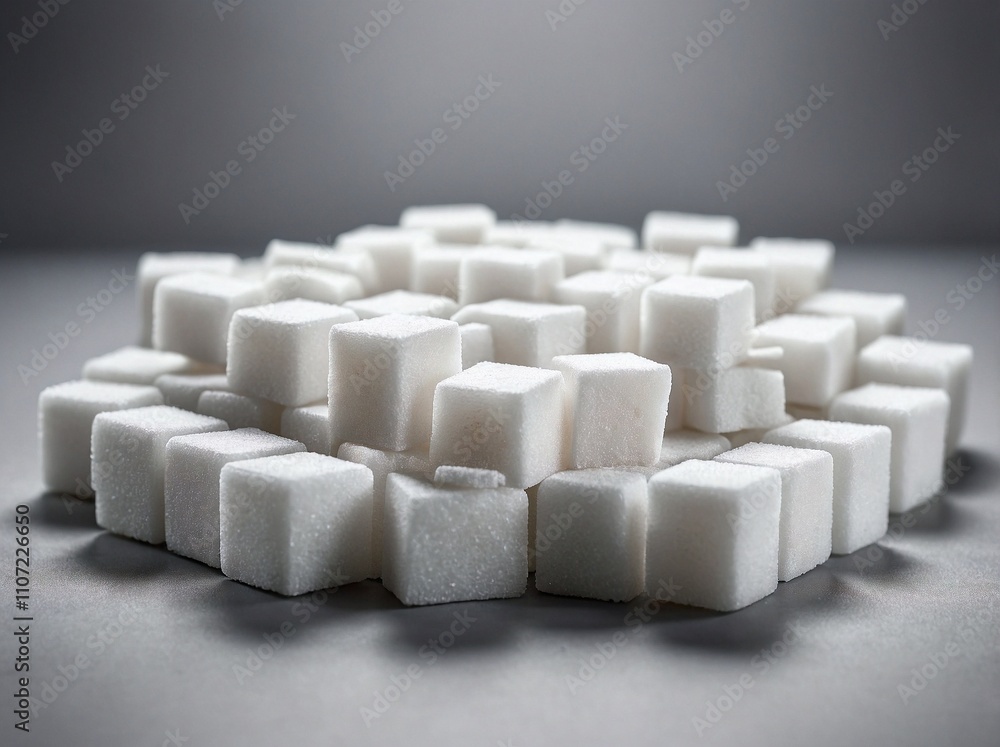 A neat arrangement of white sugar cubes on a light gray background. A neat arrangement of white sugar cubes on a light gray background.