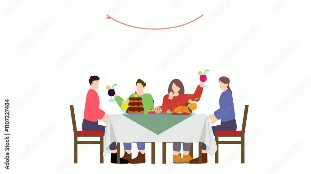 Family Dinner Cheers Animation, Joyfully Celebrating Socializing Together Vibrant Atmosphere animated video, 2025 welcome Clip, festive holiday season footage, new year party people scene motion graph Family Dinner Cheers Animation, Joyfully Celebrating Socializing Together Vibrant Atmosphere animated video, 2025 welcome Clip, festive holiday season footage, new year party people scene motion graph