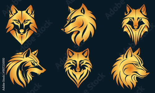 Set of wolf heads logos, and a modern design.