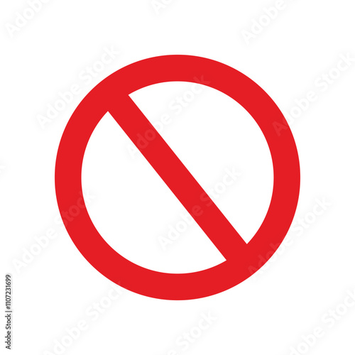 Prohibition and ban sign, Red strikethrough circle, Simple flat vector icon illustration