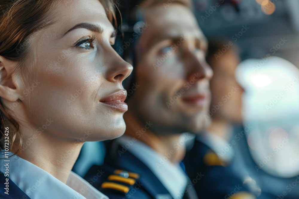Generative AI portrait of professional airline crew worker steward stewardess pilot in uniform, showcasing service confident expression Generative AI portrait of professional airline crew worker steward stewardess pilot in uniform, showcasing service confident expression