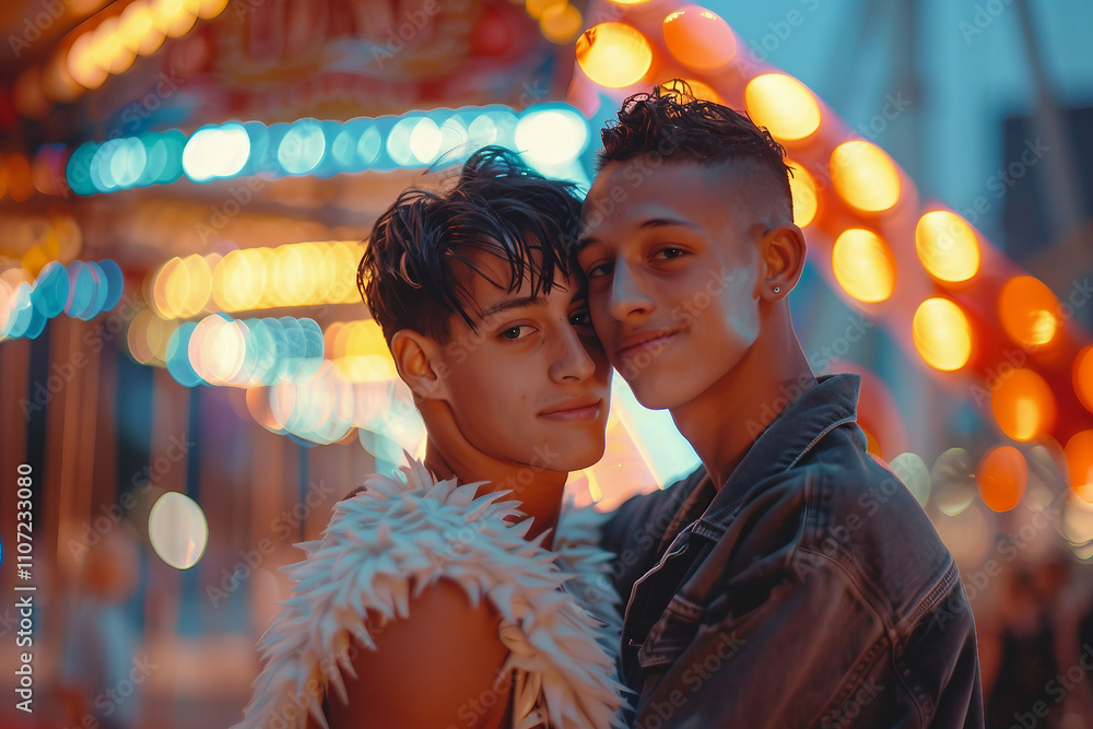 Obraz premium Person having fun on a colorful carnival attraction background generative AI illustration