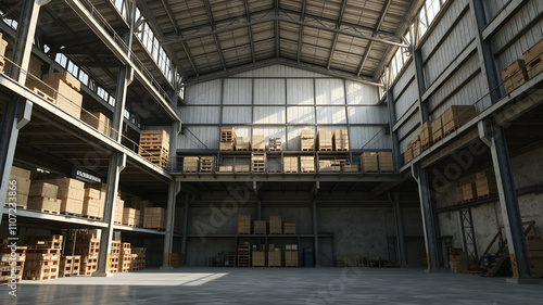 Wallpaper Mural An industrial warehouse with mezzanine storage levels, showcasing intricate structural details Torontodigital.ca