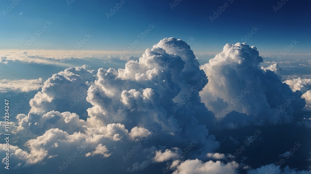 Fluffy clouds drift across a clear blue sky