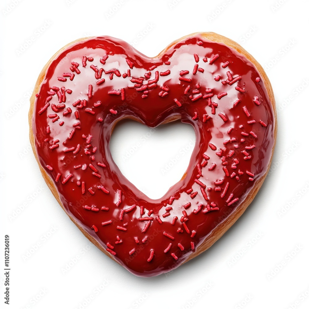 Heart Donut. Valentine's Day Greeting Card with Red Glazed Heart-shaped Donut and Sprinkles Heart Donut. Valentine's Day Greeting Card with Red Glazed Heart-shaped Donut and Sprinkles