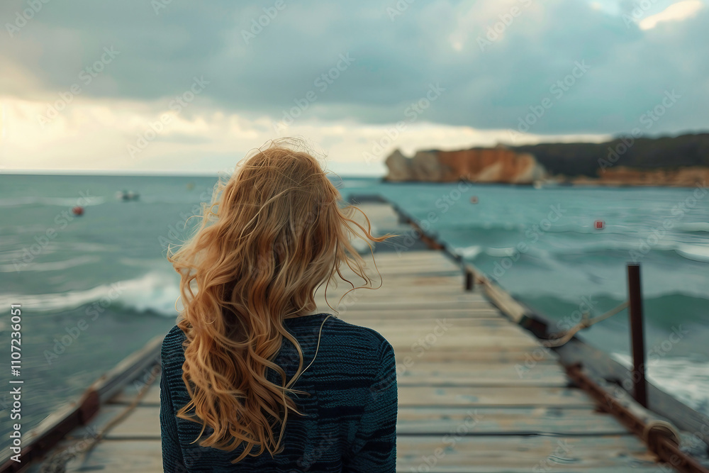 Pier and sunset light beach landscape background generative AI Pier and sunset light beach landscape background generative AI