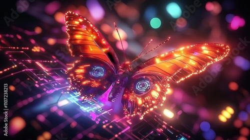 Neon Circuit Butterfly - Imagined with AI photo