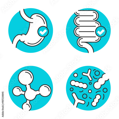 Probiotics icons set for labeling, in thin line and negative space