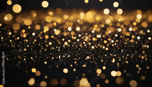 Gold dust in a dark space. Magical shiny background. 