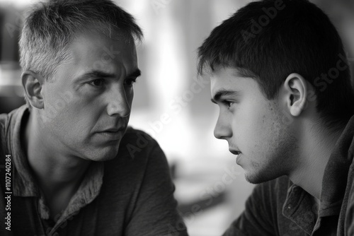 Giving Advice. Mature Father Mentoring Teenage Son in a Serious Discussion