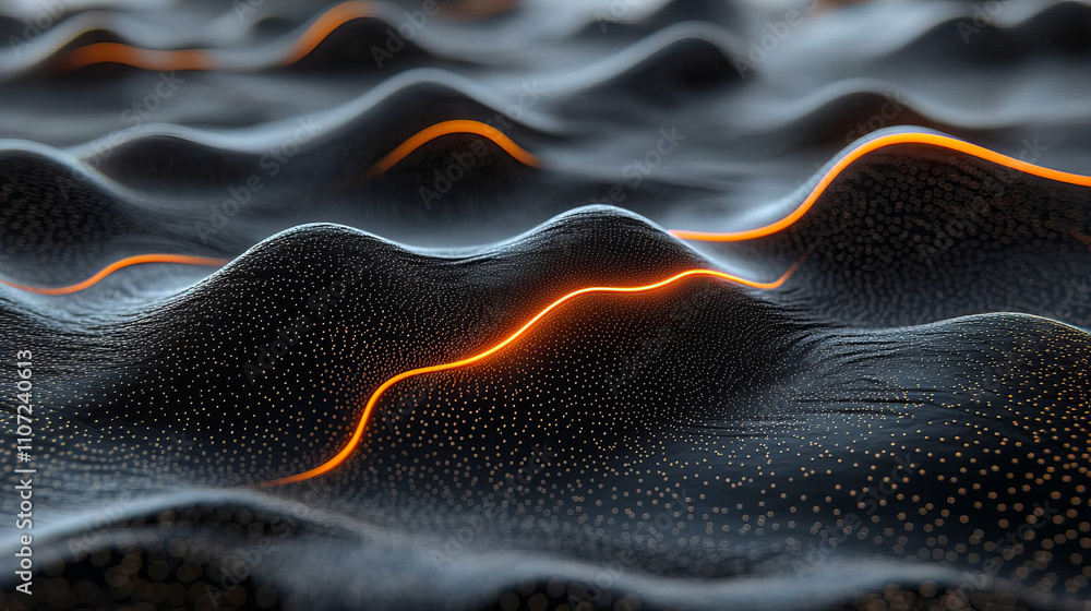 Futuristic fiber optic system with glowing lines on textured surface, creating dynamic and innovative visual effect. image evokes sense of technology and modernity Futuristic fiber optic system with glowing lines on textured surface, creating dynamic and innovative visual effect. image evokes sense of technology and modernity