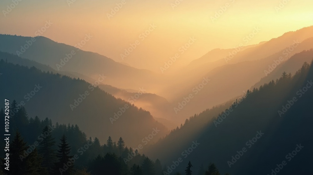 Misty Mountain Valley Sunrise