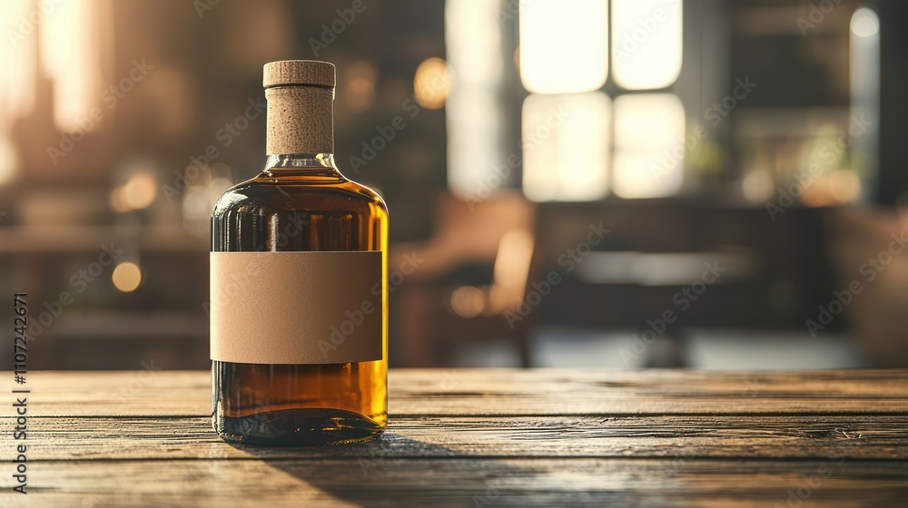 Product Bottle on Table: A customizable product bottle with a label, placed on a wooden table with soft lighting, ready for branding and logo design. Product Bottle on Table: A customizable product bottle with a label, placed on a wooden table with soft lighting, ready for branding and logo design.