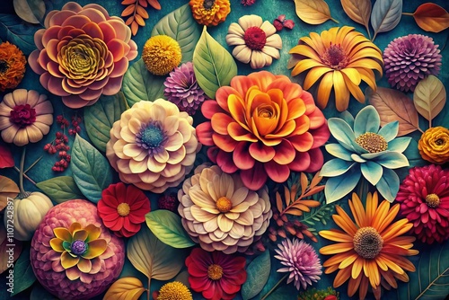 Vintage Style Floral Background with Watercolor Petals and Leaves for Modern Illustration Designs in a Vibrant Abstract Style