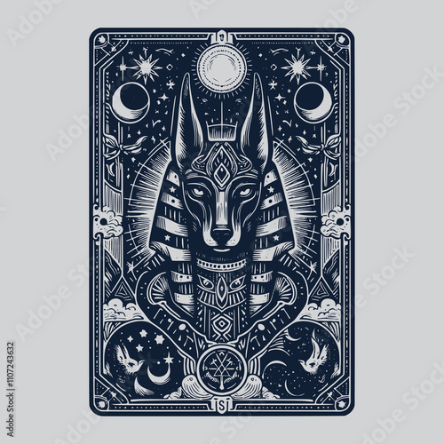 mystical anubis ouija card tattoo with bold design