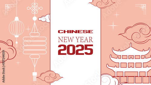 Festive Year of Snake thumbnail with pastel pink, red, palace, and elegant decorations for social media