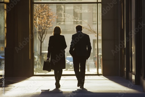 Two Lawyers: Business Partners Walking to Work and Engaging in Conversation