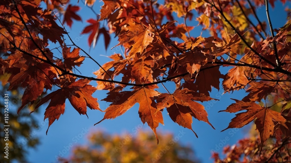 Golden autumn maple tree branches with vibrant leaves Golden autumn maple tree branches with vibrant leaves