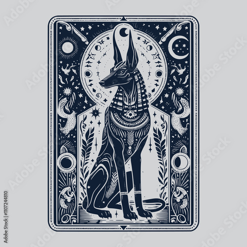 anubis tarot tattoo with cosmic and egyptian vibes
