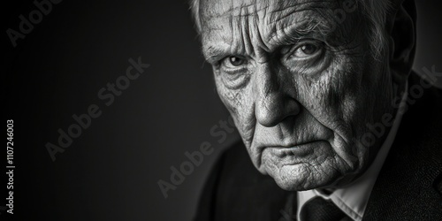 A classic black-and-white male portrait of an older gentleman in a suit, exuding wisdom and sophistication