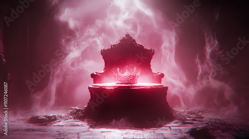 Delusions: A Stunning Representation of Isolation Captured in a Glowing Crown Resting on a Cracked and Empty Throne photo